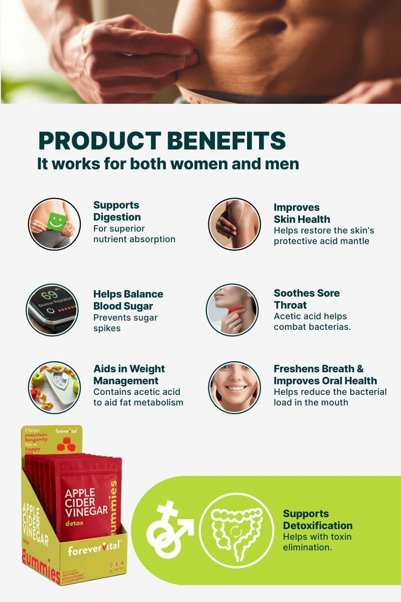 Dispensador de 10 gomitas de vinagre de sidra de manzana Forevervital 