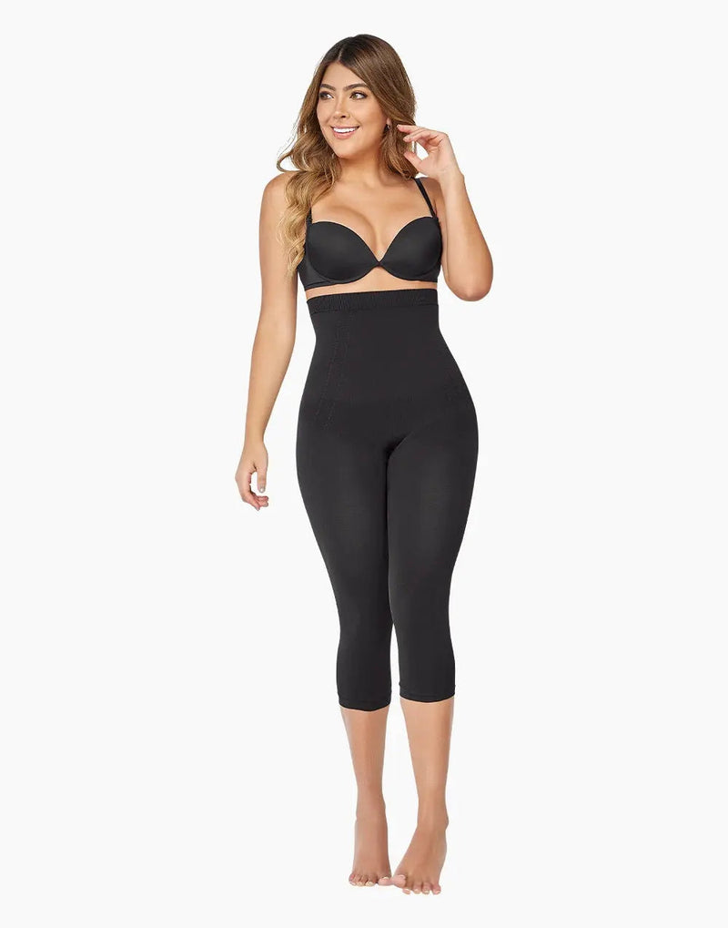 Long and Short shapewear bundle featuring a nude capri thigh slimmer and cocoa mid-thigh shaper, designed for moderate control and comfort.