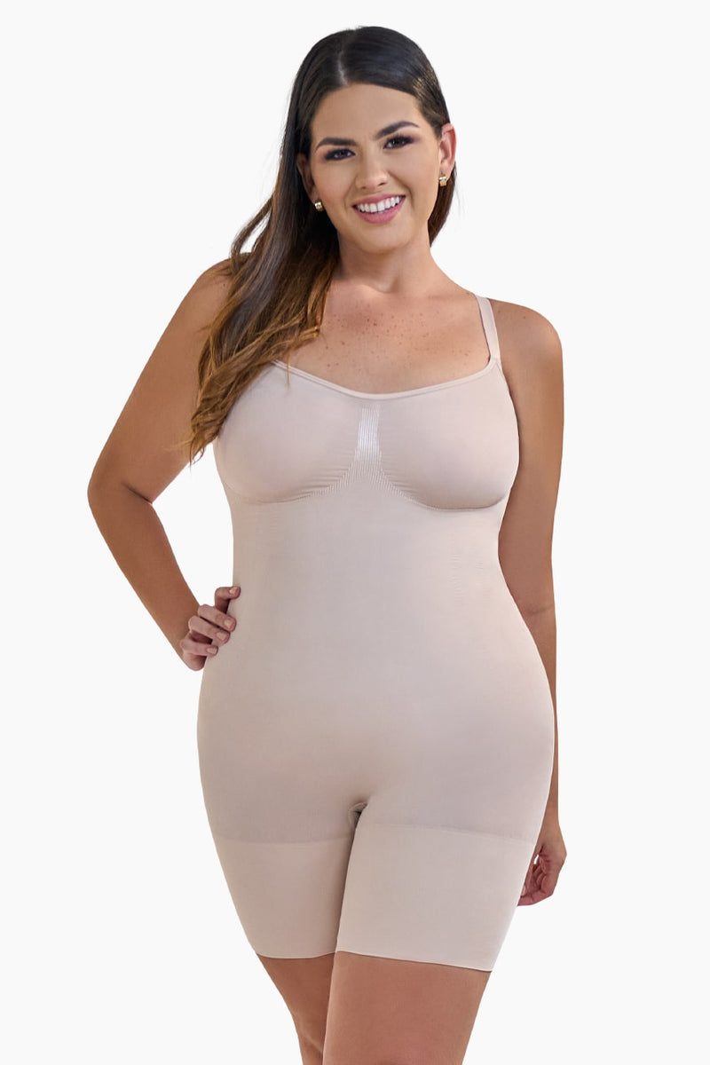 Curveez Full Body Shaper Comfort Evolution in cocoa brown offers all-over compression and bust support for a smooth, sculpted silhouette. Ideal shapewear for tummy, hips, and thighs.
