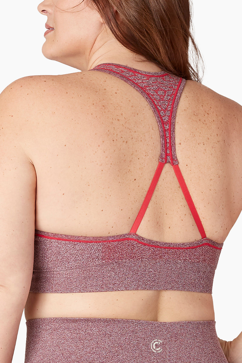 Curveez Sports Bra BRAEEZ Cool Active in heathered red with racerback design, offering compression and support for activewear performance.
